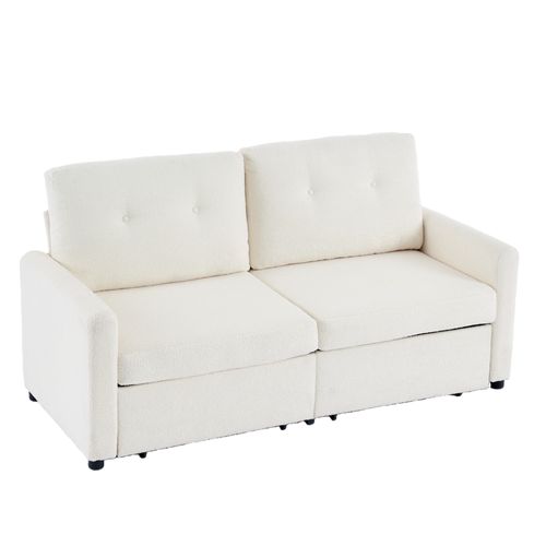 Canapé 2 Places Ivoire Avec Tissu Structuré Et Double Rangement Intégré Sous L’assise