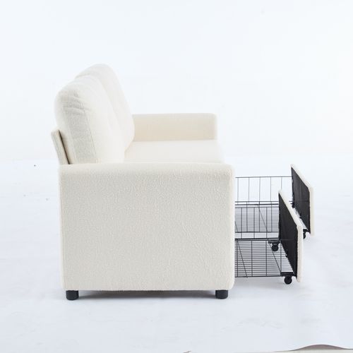 Canapé 2 Places Ivoire Avec Tissu Structuré Et Double Rangement Intégré Sous L’assise