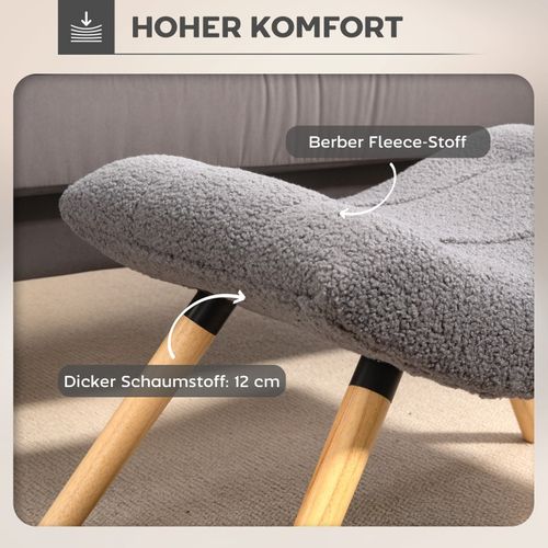 Repose-pieds Ergonomique En Tissu Bouclette Gris Foncé Avec Assise Large Et Pieds En Bois