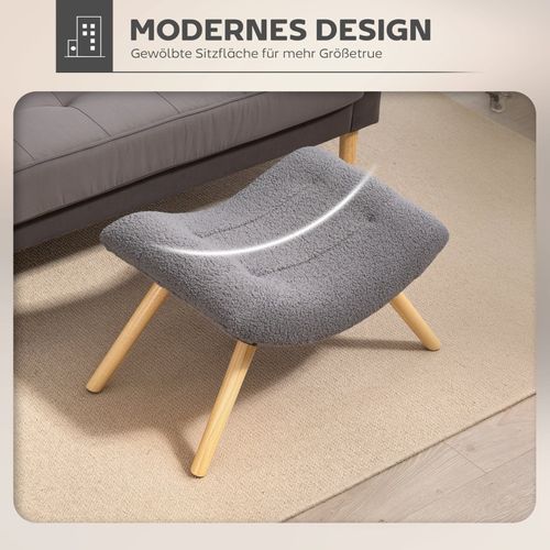 Repose-pieds Ergonomique En Tissu Bouclette Gris Foncé Avec Assise Large Et Pieds En Bois