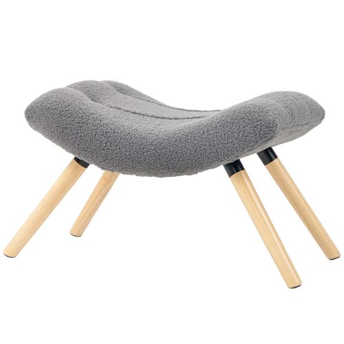 Repose-pieds Ergonomique En Tissu Bouclette Gris Foncé Avec Assise Large Et Pieds En Bois