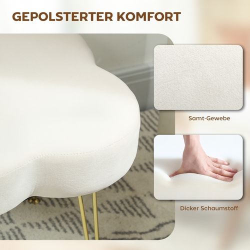 Repose-pieds Capitonné En Forme De Trèfle, Revêtement Tissu Doux Et Pieds En Acier Crème