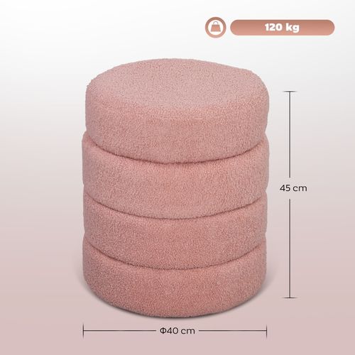 Pouf Rond En Teddy Fleece Rose, Assise Douce Et Légère, Usage Siège Ou Repose-pieds