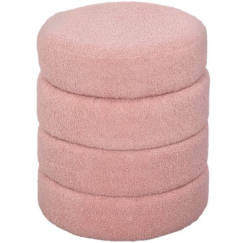 Pouf Rond En Teddy Fleece Rose, Assise Douce Et Légère, Usage Siège Ou Repose-pieds