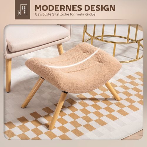 Repose-pieds Moderne En Berberfleece Marron Avec Assise Rembourrée Et Pieds En Bois