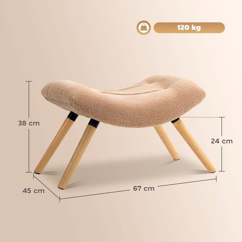 Repose-pieds Moderne En Berberfleece Marron Avec Assise Rembourrée Et Pieds En Bois