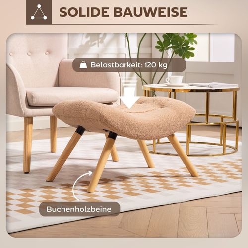 Repose-pieds Moderne En Berberfleece Marron Avec Assise Rembourrée Et Pieds En Bois