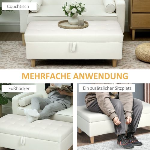 Banc Coffre 115x50x43 Cm Avec Assise Rembourrée Et Rangement Intégré, Pieds En Bois