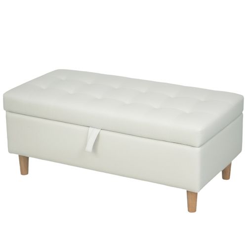 Banc Coffre 115x50x43 Cm Avec Assise Rembourrée Et Rangement Intégré, Pieds En Bois