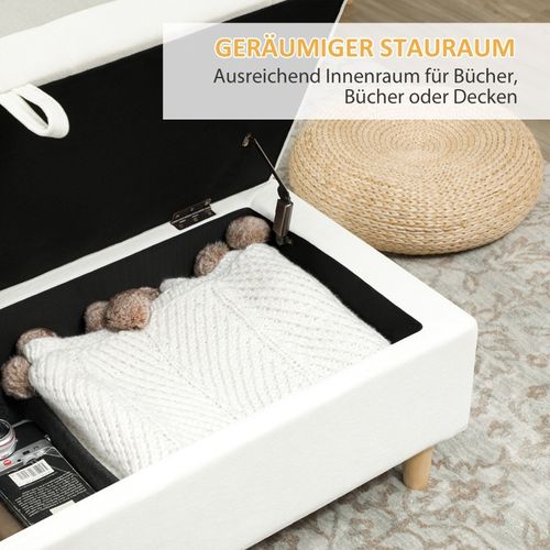 Banc Coffre 115x50x43 Cm Avec Assise Rembourrée Et Rangement Intégré, Pieds En Bois