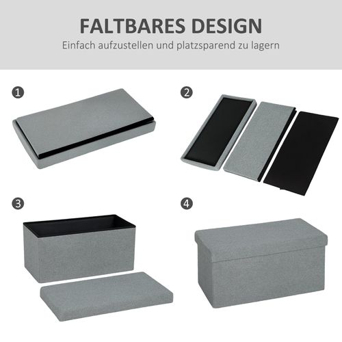 Banc Coffre Pliable 76x38x38 Cm Avec Assise Rembourrée Et Rangement 84 L Gris Foncé