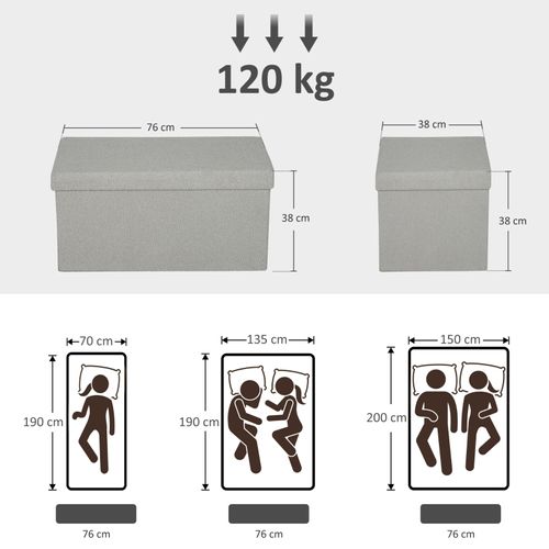 Banc Coffre Pliable 76x38x38 Cm Avec Assise Rembourrée Et Rangement 84 L Gris Clair