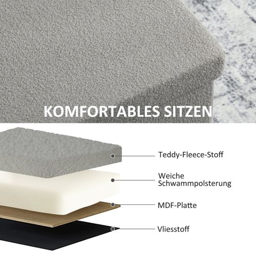 Banc Coffre Pliable 76x38x38 Cm Avec Assise Rembourrée Et Rangement 84 L Gris Clair