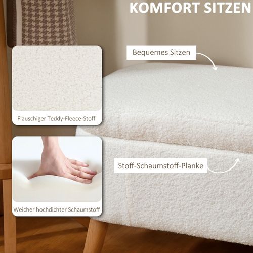 Banc Coffre 120x42x45 Cm Avec Assise En Fleece Et Rangement 65 L Crème