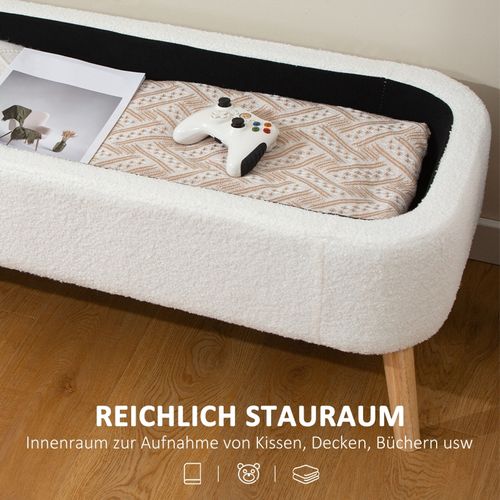 Banc Coffre 120x42x45 Cm Avec Assise En Fleece Et Rangement 65 L Crème