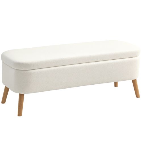 Banc Coffre 120x42x45 Cm Avec Assise En Fleece Et Rangement 65 L Crème