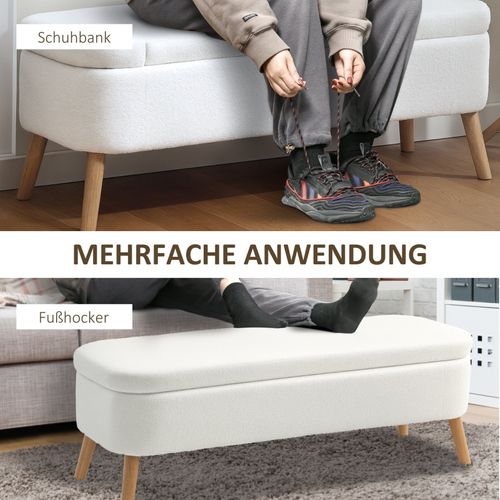 Banc Coffre 120x42x45 Cm Avec Assise En Fleece Et Rangement 65 L Crème