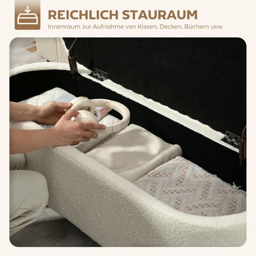 Banc Coffre 114,5x40x48 Cm Avec Assise Rembourrée Et Rangement 69 L Crème