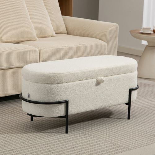 Banc Coffre 114,5x40x48 Cm Avec Assise Rembourrée Et Rangement 69 L Crème