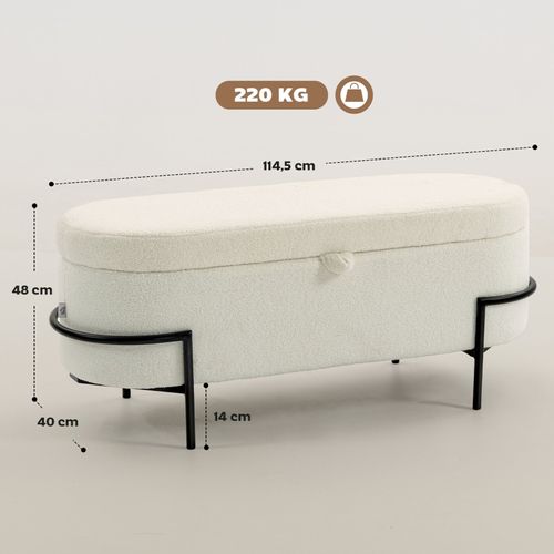 Banc Coffre 114,5x40x48 Cm Avec Assise Rembourrée Et Rangement 69 L Crème