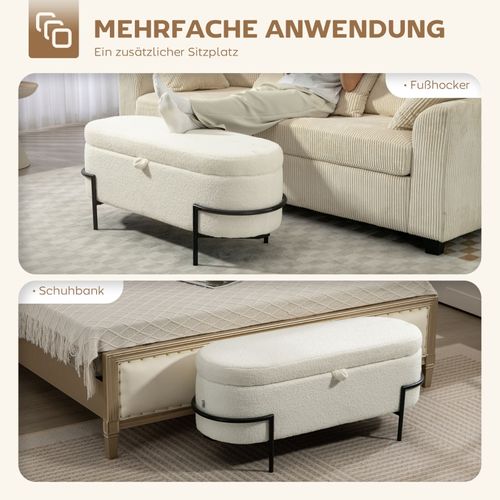 Banc Coffre 114,5x40x48 Cm Avec Assise Rembourrée Et Rangement 69 L Crème