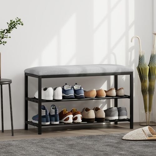Banc à Chaussures 81x31x50 Cm Avec Assise Rembourrée Et Rangement 2 Étagères Noir