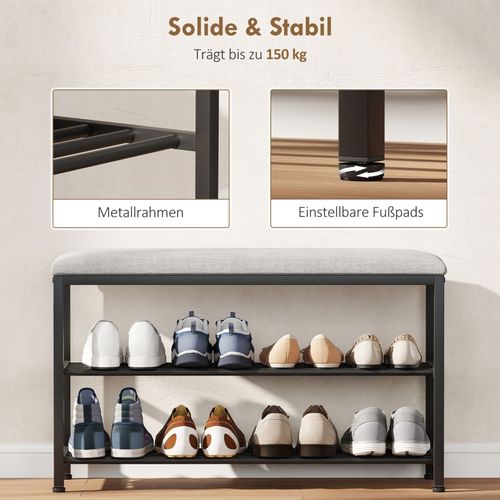 Banc à Chaussures 81x31x50 Cm Avec Assise Rembourrée Et Rangement 2 Étagères Noir