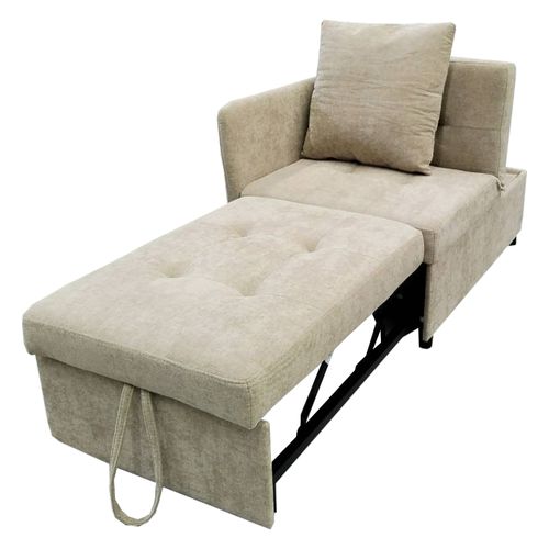 Fauteuil Convertible 3-en-1 En Lin Beige Avec Dossier Réglable Pour Petits Espaces