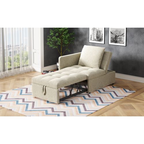 Fauteuil Convertible 3-en-1 En Lin Beige Avec Dossier Réglable Pour Petits Espaces