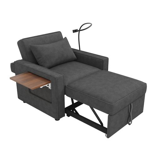 Fauteuil Convertible Multifonction Avec USB Et Porte-smartphone, Tissu Velours Côtelé Gris