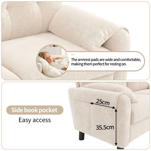 Canapé 2 Places Moderne En Chenille Avec Coussins Épais, Design Scandinave Beige