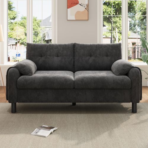 Canapé 2 Places Moderne En Chenille Avec Coussins Épais, Design Scandinave Gris