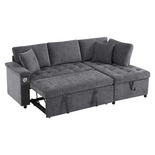 Canapé D’angle Moderne L Convertible Avec Rangement, USB Et Coussins, 3-4 Places, Gris Foncé