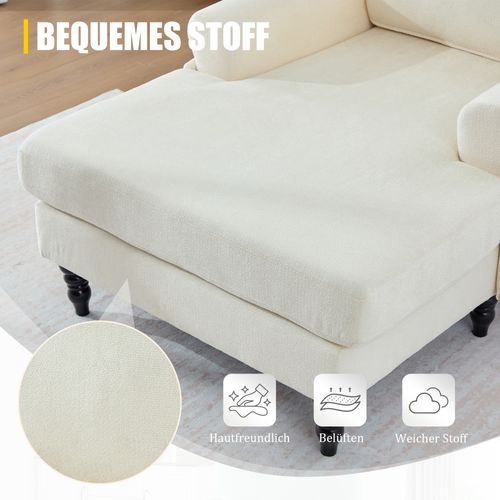 Fauteuil Moderne En Chenille Beige, Canapé 1 Place Avec Accoudoirs Et Poches Latérales