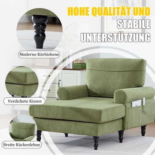 Fauteuil Moderne En Chenille Vert Olive, Canapé 1 Place Avec Accoudoirs Et Poches Latérales