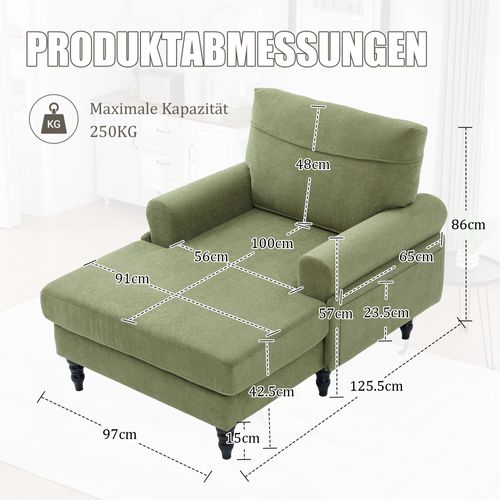Fauteuil Moderne En Chenille Vert Olive, Canapé 1 Place Avec Accoudoirs Et Poches Latérales