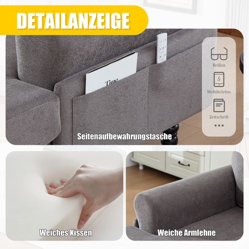 Fauteuil Moderne En Chenille Gris Foncé, Canapé 1 Place Avec Accoudoirs Et Poches Latérales