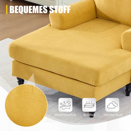 Fauteuil Moderne En Chenille Jaune, Canapé 1 Place Avec Accoudoirs Et Poches Latérales