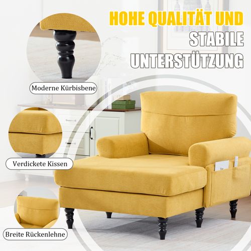 Fauteuil Moderne En Chenille Jaune, Canapé 1 Place Avec Accoudoirs Et Poches Latérales