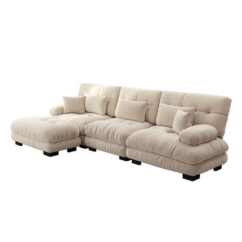 Canapé Modulable XL Cloud En Chenille Avec Ottoman Et Assise Profonde, Brun Clair