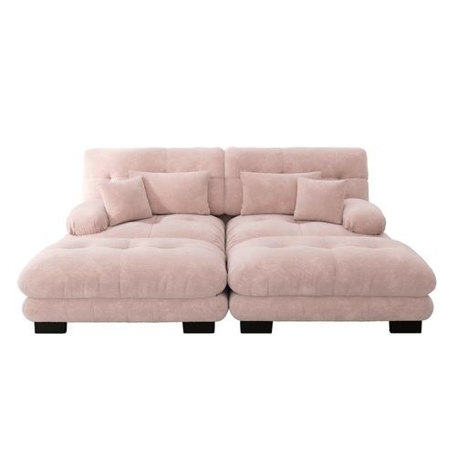 Canapé Modulable Cloud 2 Places Avec 2 Ottomans, Coussins Et Chenille Vintage, Rose