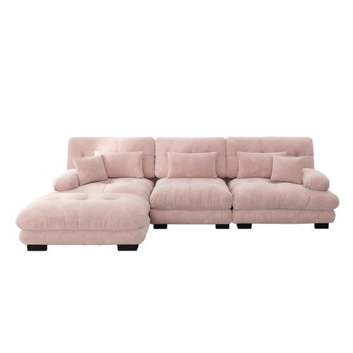 Canapé Modulable XL Cloud En Chenille Avec Ottoman Et Assise Profonde, Rose