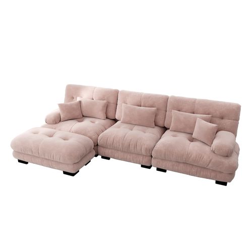 Canapé Modulable XL Cloud En Chenille Avec Ottoman Et Assise Profonde, Rose