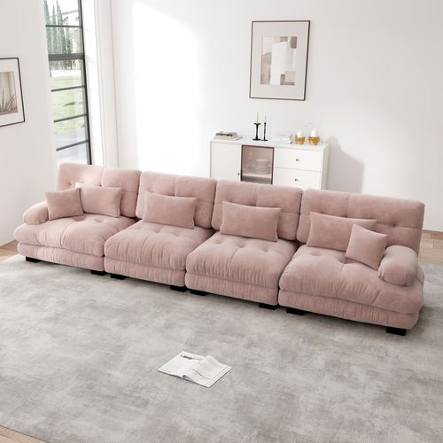 Canapé Modulable 4 Places Cloud En Chenille Avec Assise Profonde Et Confort Optimal, Rose