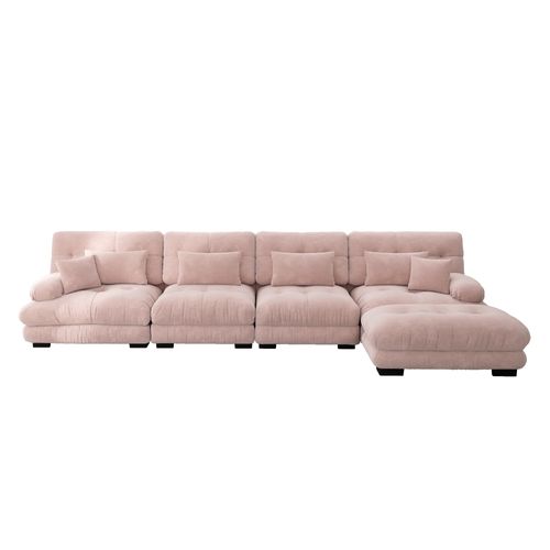 Canapé Modulable L 4 Places Cloud En Chenille Avec Ottoman Mobile Et Assise Profonde, Rose