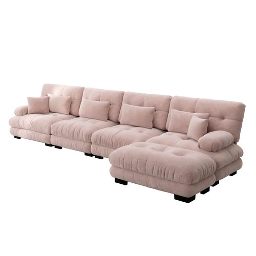Canapé Modulable L 4 Places Cloud En Chenille Avec Ottoman Mobile Et Assise Profonde, Rose