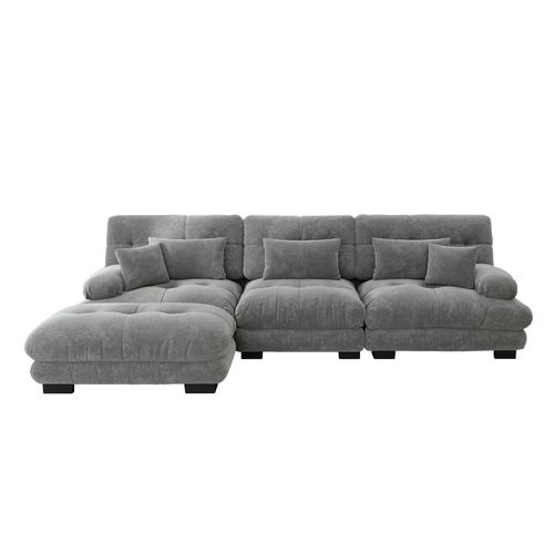 Canapé Modulable XL Cloud En Chenille Avec Ottoman Et Assise Profonde, Gris