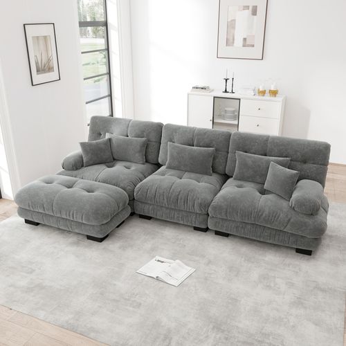 Canapé Modulable XL Cloud En Chenille Avec Ottoman Et Assise Profonde, Gris
