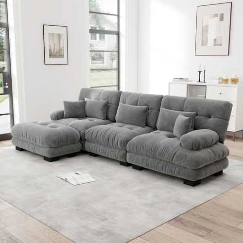 Canapé Modulable XL Cloud En Chenille Avec Ottoman Et Assise Profonde, Gris