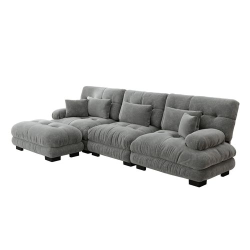 Canapé Modulable XL Cloud En Chenille Avec Ottoman Et Assise Profonde, Gris